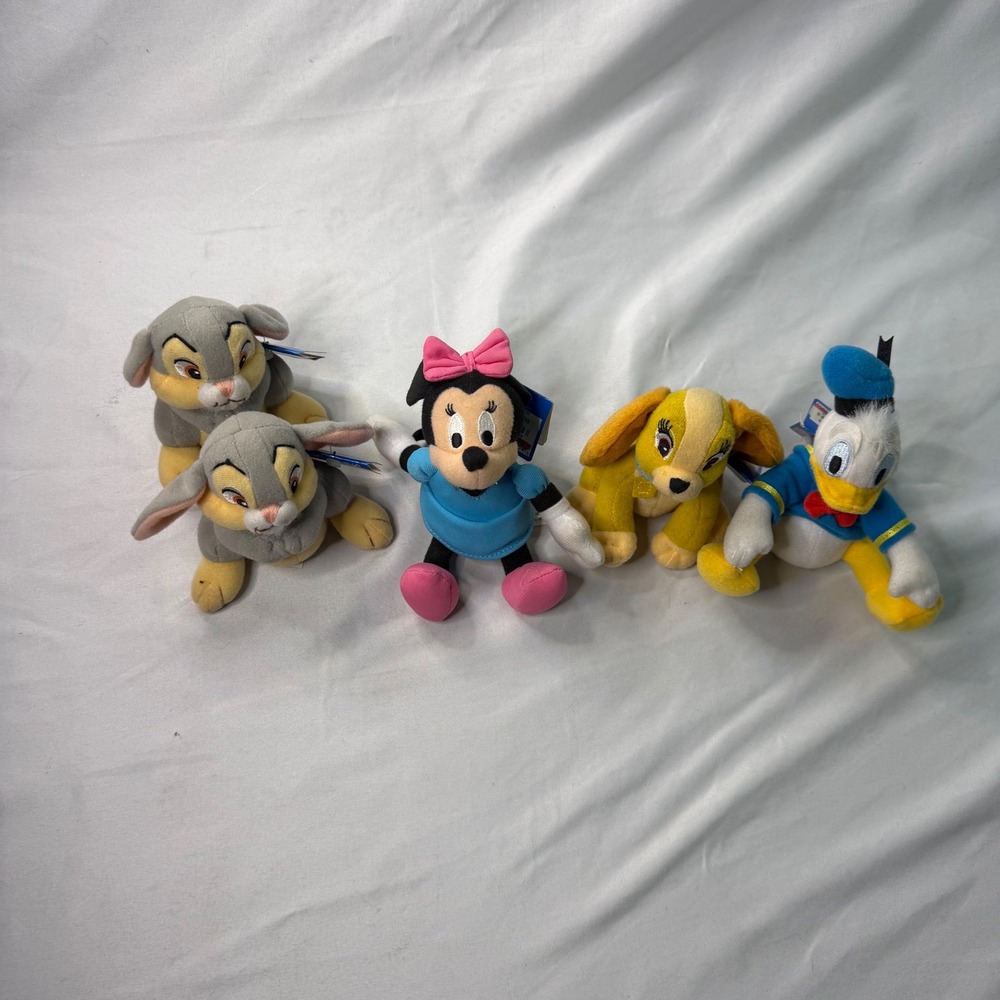 Disney Plush Bean Bag Lot 5 Minnie Mouse Donald Duck Lady Thumper NWT Bundle